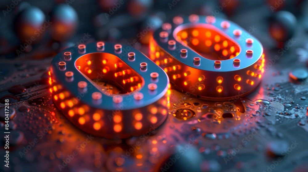 Glowing Double Zeroes on a Wet Circuit Board. Generative AI Glowing Double Zeroes on a Wet Circuit Board. Generative AI