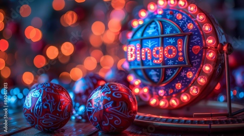 Festive Bingo Night With Illuminated Ornaments and a Sparkling Cage. Generative AI