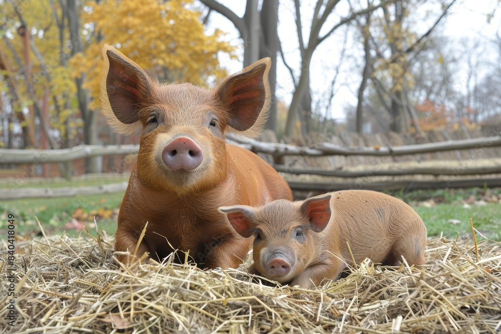 Sustainable pig farming eco friendly pigs and piglets thriving on a domestic farm Sustainable pig farming eco friendly pigs and piglets thriving on a domestic farm