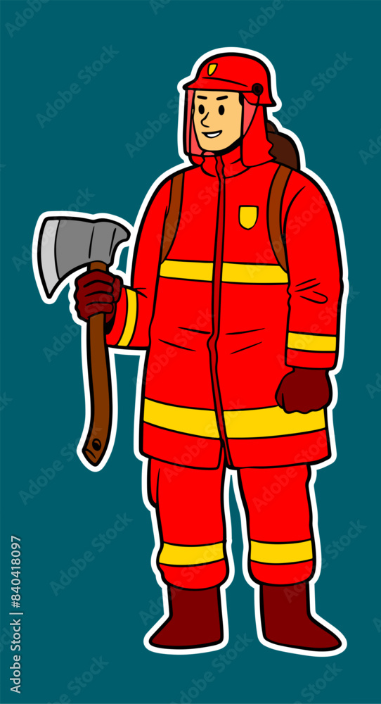 Male Firefighter Doodle Sticker Illustration Male Firefighter Doodle Sticker Illustration