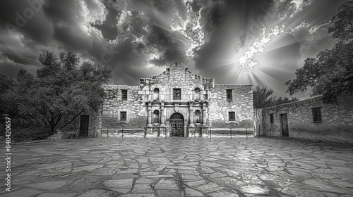 The Alamo Under a Dramatic Texas Sky. Generative AI photo