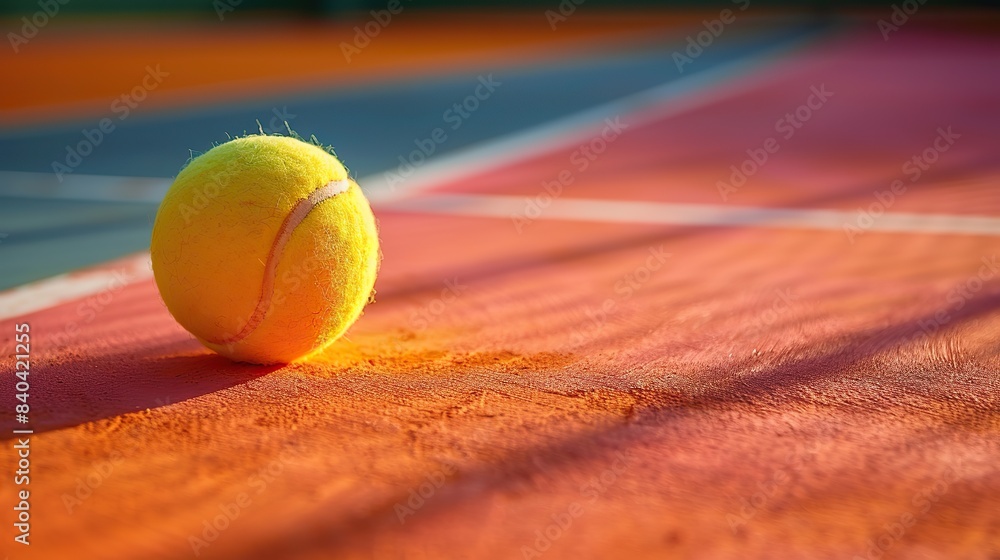 tennis ball casts shadow on pastel court blending sport and art.stock image
