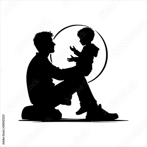 Happy Father's Day with dad and children silhouettes.