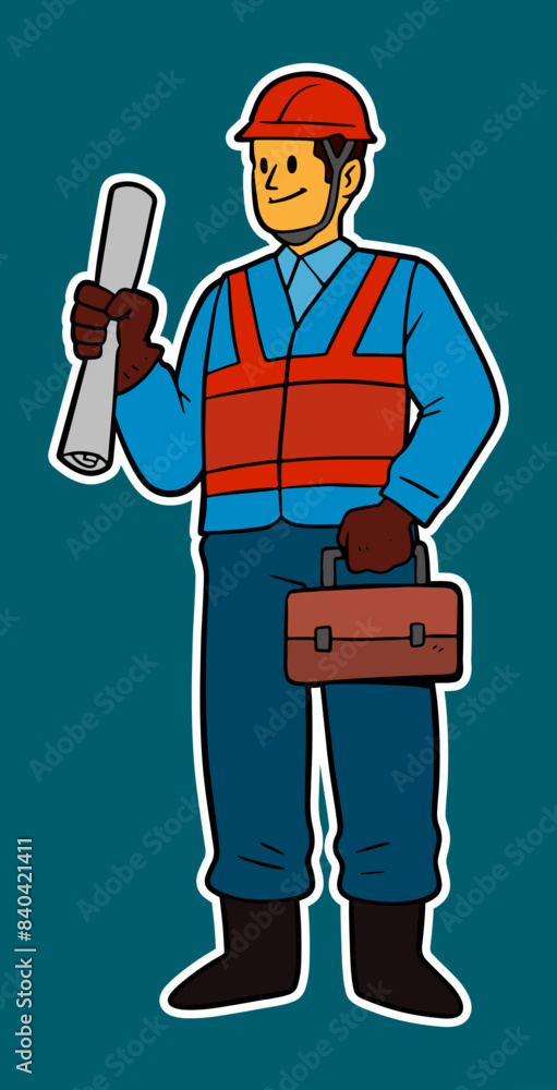 Construction Worker Doodle Sticker Illustration Construction Worker Doodle Sticker Illustration