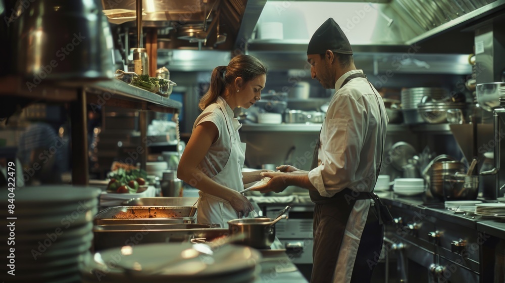 A couple preparing food in a kitchen A couple preparing food in a kitchen