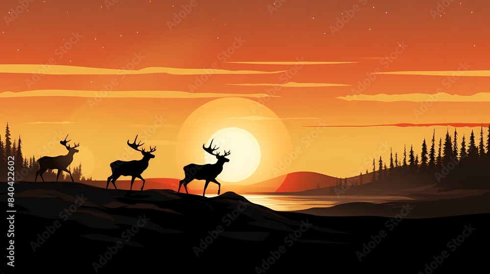 The beauty of nature at sunset with the silhouettes of three dee The beauty of nature at sunset with the silhouettes of three dee