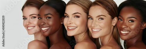 Eternal Beauty: Women with Flawless Skin and Minimal Makeup Posing Back-to-Back