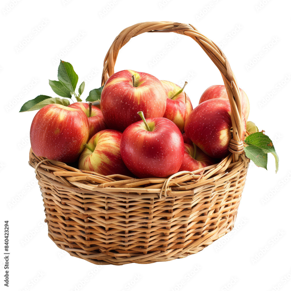 A basket of fresh apples, isolated on transparent white background A basket of fresh apples, isolated on transparent white background