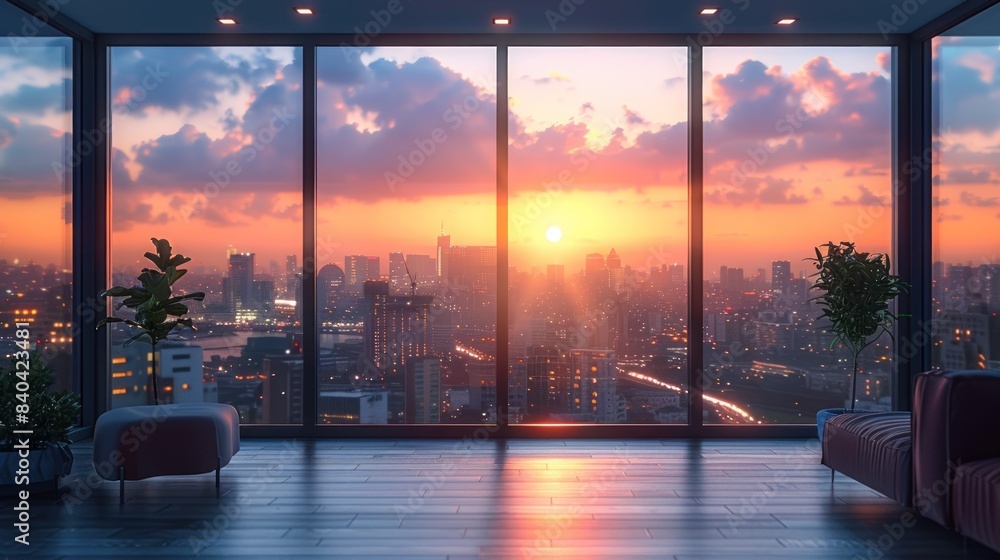 Fototapeta premium Sunset View from Modern City Apartment