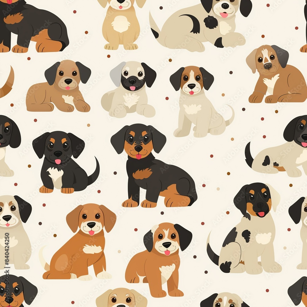 A group of playful puppies of various breeds, each depicted with unique fur textures and expressions, illustrating the joyful and energetic nature of young dogs. Minimal pattern banner wallpaper, A group of playful puppies of various breeds, each depicted with unique fur textures and expressions, illustrating the joyful and energetic nature of young dogs. Minimal pattern banner wallpaper,