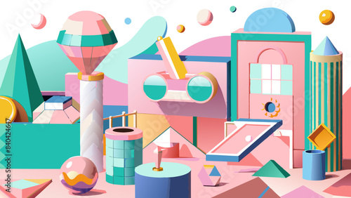 Vibrant Abstract Vector Landscape of Surreal Shapes and Elements