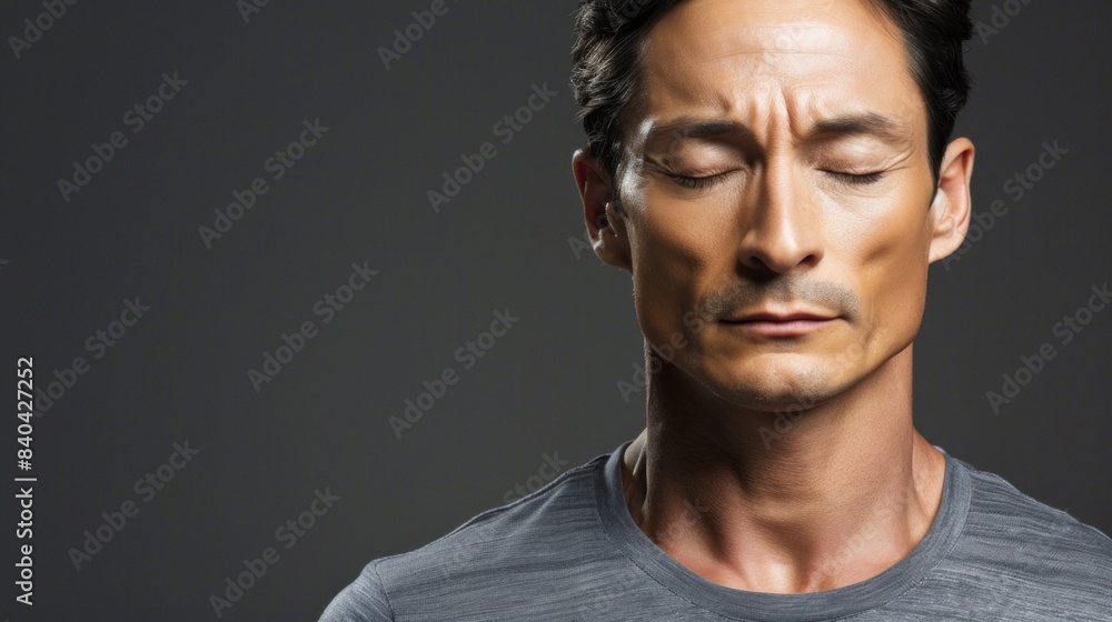 Obraz premium Closeup of handsome businessman with eyes closed against studio background