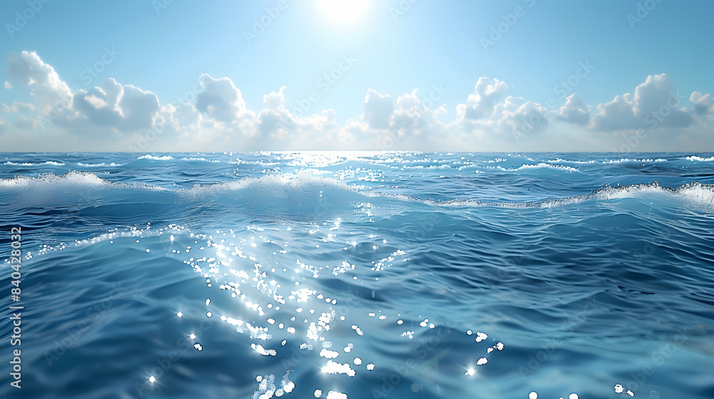 A vast nature ocean with clear blue water stretching to the horizon, the sunlight creating a sparkling effect across the waves A vast nature ocean with clear blue water stretching to the horizon, the sunlight creating a sparkling effect across the waves