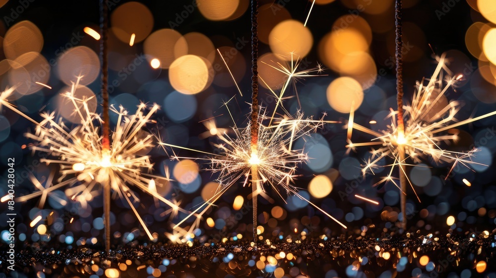 Obraz premium Close-up of bright bruning sparklers in the night 