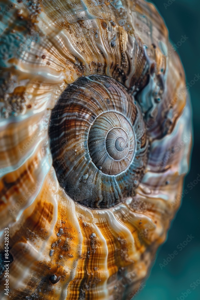 A close up shot of a snail shell on a table, with intricate details and patterns A close up shot of a snail shell on a table, with intricate details and patterns