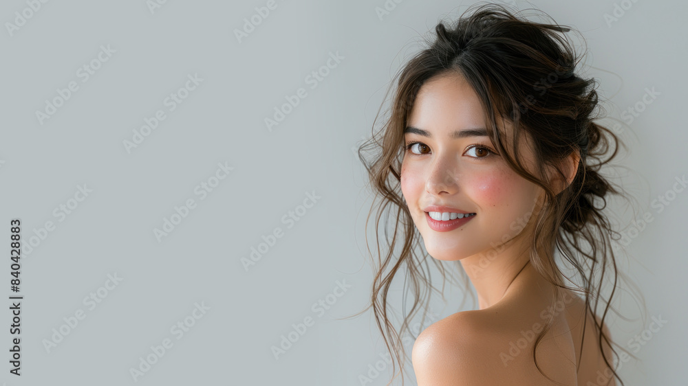 Japanese smile woman with healthy facial skin for skincare cosmetic advertise Japanese smile woman with healthy facial skin for skincare cosmetic advertise