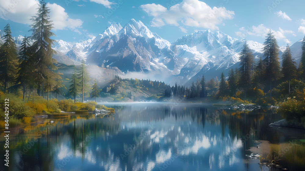 A serene.Surrounded by snow-capped mountains The lake was quiet. A serene.Surrounded by snow-capped mountains The lake was quiet.