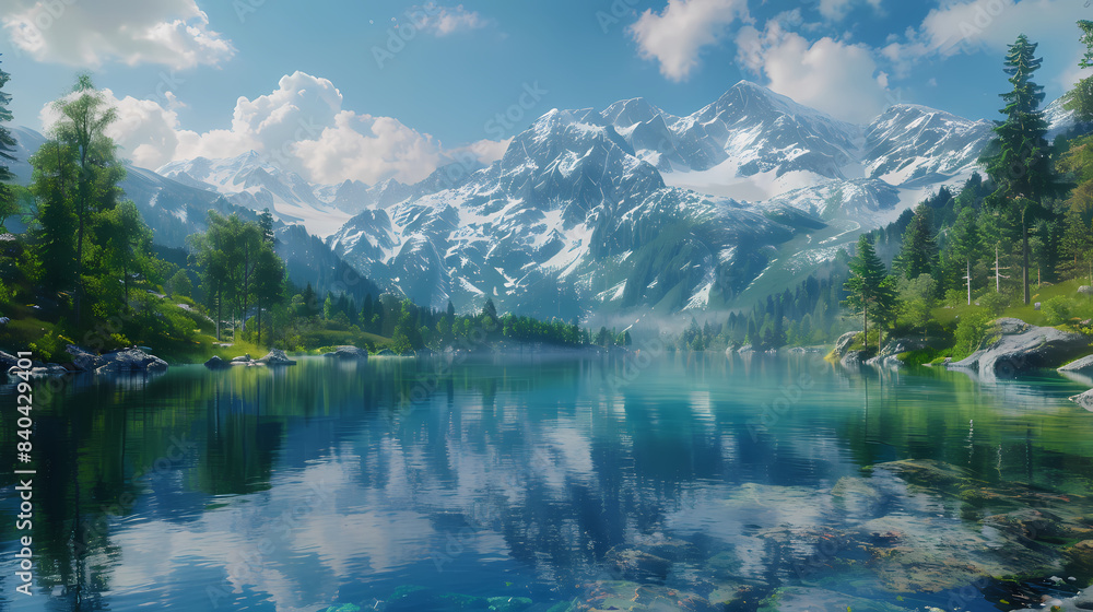 A serene.Surrounded by snow-capped mountains The lake was quiet. A serene.Surrounded by snow-capped mountains The lake was quiet.