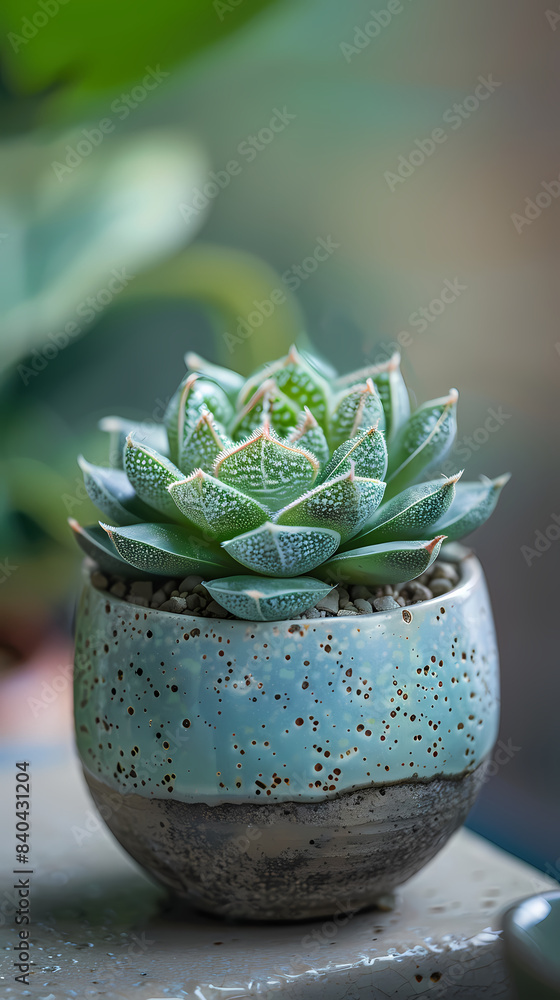 cute mini Haworthia cymbiformis plant in a pot, light pastel background cute mini Haworthia cymbiformis plant in a pot, light pastel background