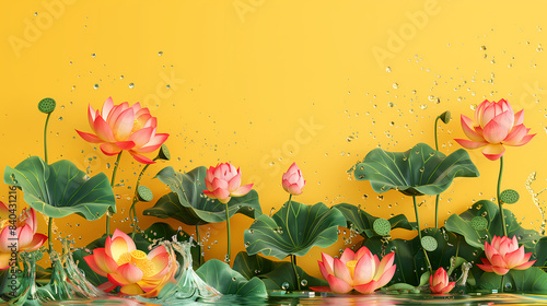Blossom lotus on a yellow background