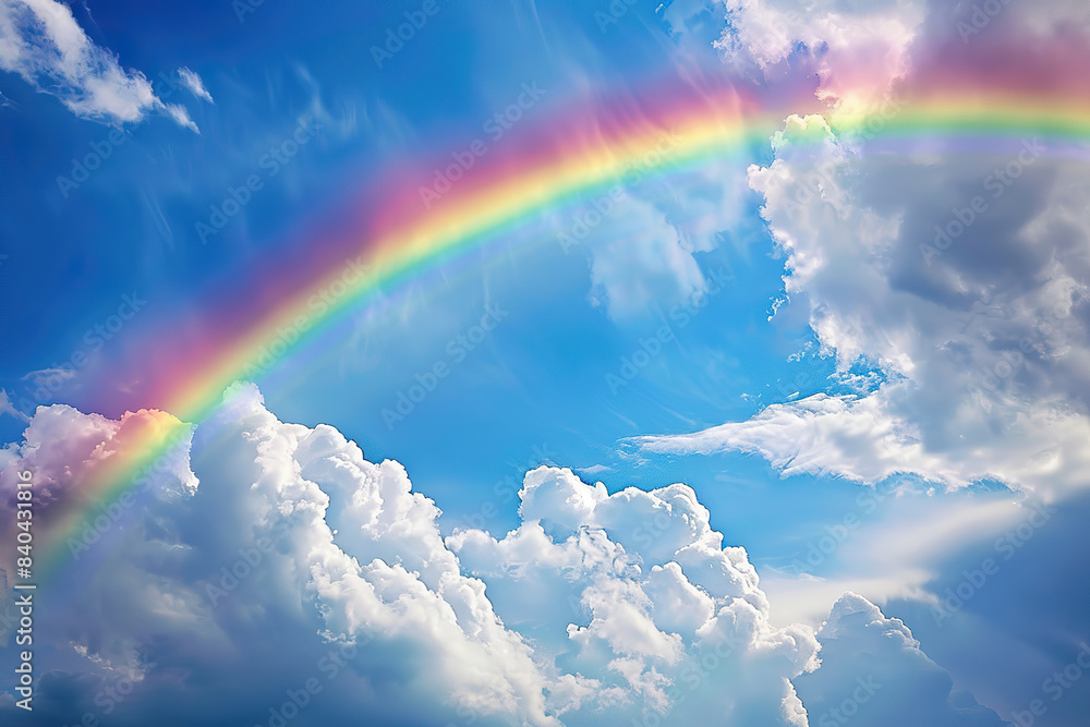 Generative ai on theme of beautiful tranquil landscape with magical bright rainbow at cloudy sky Generative ai on theme of beautiful tranquil landscape with magical bright rainbow at cloudy sky
