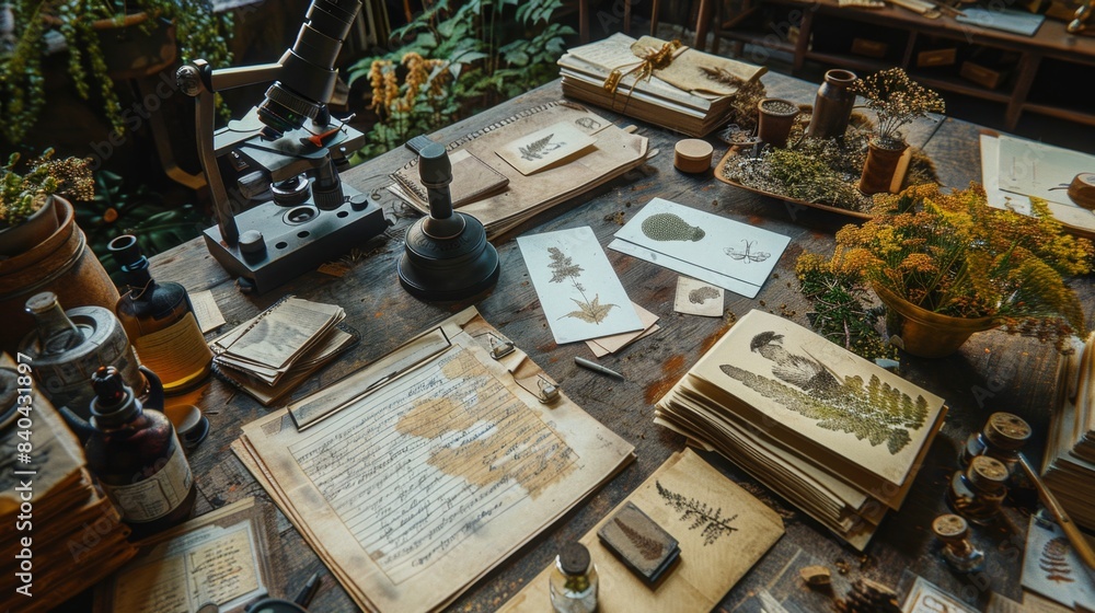 Exploring Nature's Wonders Ethnobotanist's Research Table with Plant Specimens Microscope and Field Journals Botany Stock Image Exploring Nature's Wonders Ethnobotanist's Research Table with Plant Specimens Microscope and Field Journals Botany Stock Image