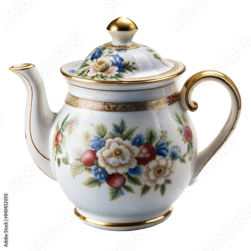 Elegant floral porcelain teapot with gold accents
