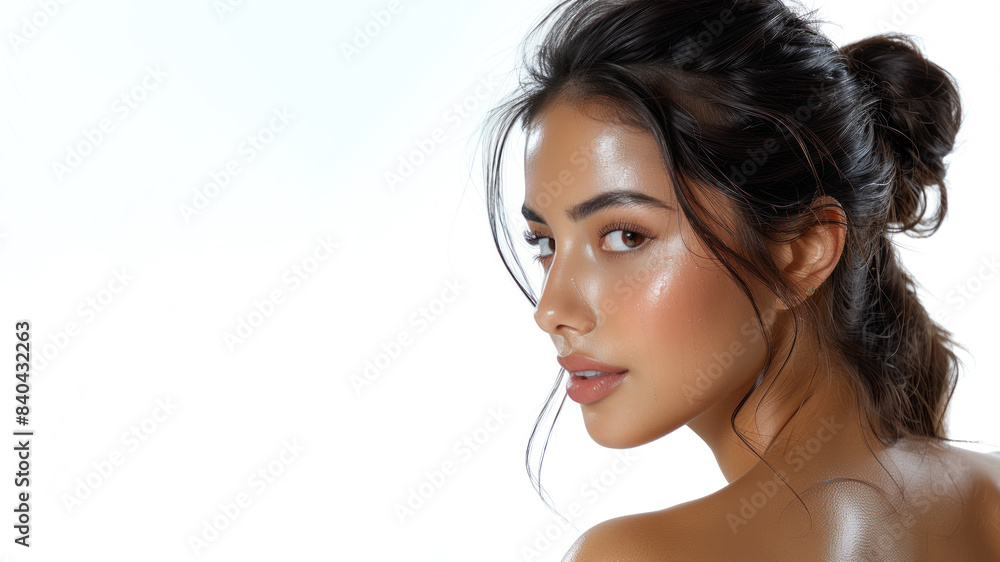 Indian smile woman with healthy facial skin for skincare cosmetic advertise Indian smile woman with healthy facial skin for skincare cosmetic advertise