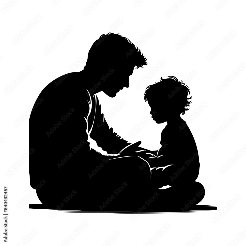 Happy Father's Day with dad and children silhouettes. Happy Father's Day with dad and children silhouettes.