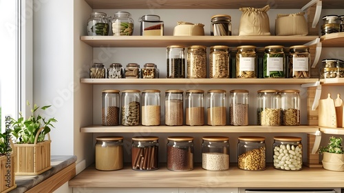 Wallpaper Mural Cozy Kitchen Shelves with Organized Food Storage Jars and Containers Torontodigital.ca