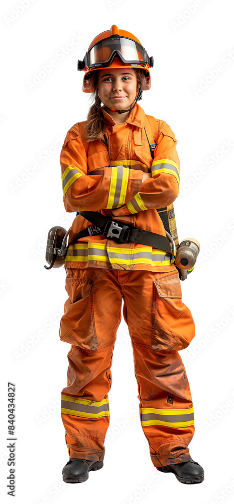 Fototapeta premium girl firefighter isolated on a white or transparent background