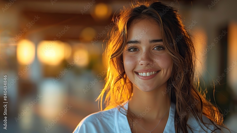 the light of the sun falls on the face of a happy nurse in the hospital.stock photo the light of the sun falls on the face of a happy nurse in the hospital.stock photo