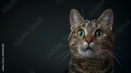 Portrait of a surprised Scottish Strait cat Look confused and suspicious