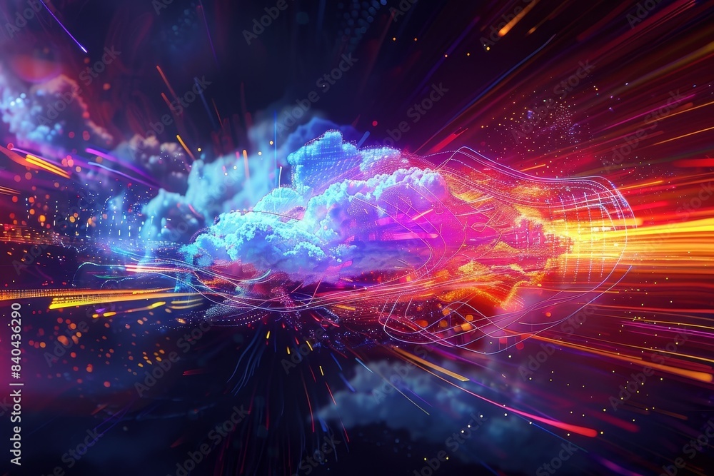 Futuristic Digital Cloud with Neon Lights and Network Connections
Futuristic Digital Cloud with Neon Lights and Network Connections