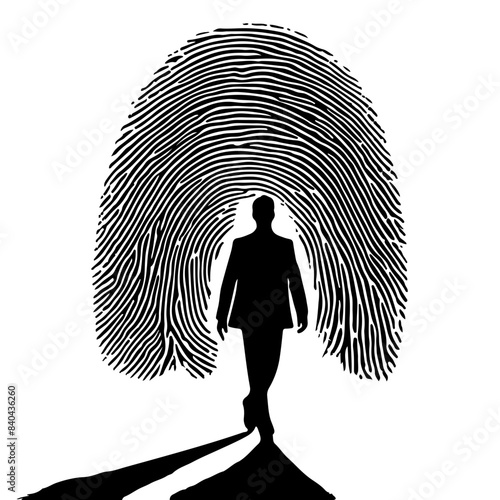 A man is walking . Fingerprint concept Silhouette