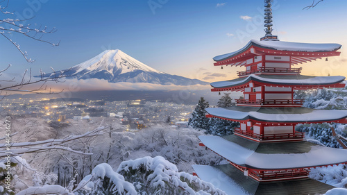 冬の富士山と雪景色