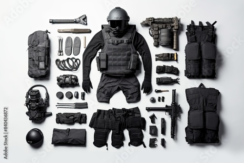 knolling of tactical gear army police equipment photo