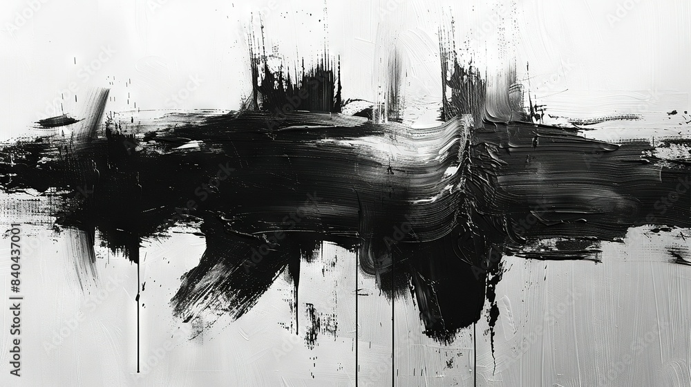 A monochrome painting on a canvas with spattered white paint A monochrome painting on a canvas with spattered white paint