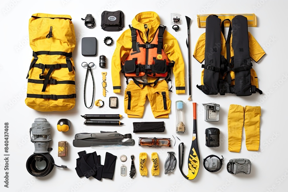 knolling of rescue, isolated white background knolling of rescue, isolated white background