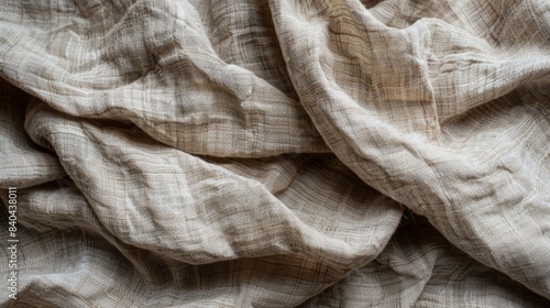 A high-resolution image of raw, unbleached linen fabric, showcasing the natural texture and subtle variations in the neutral, earthy color palette, perfect for a wallpaper or background