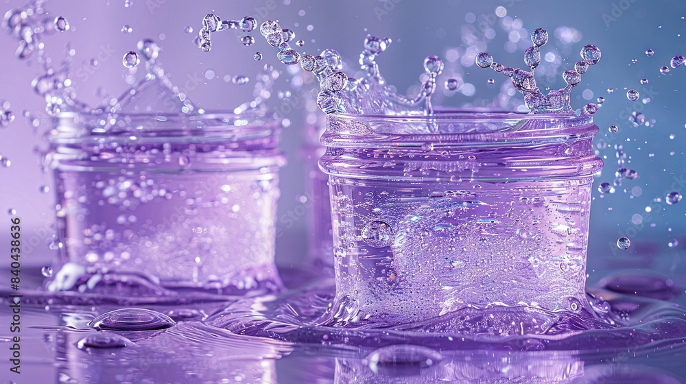 A jar full of water sits atop a table alongside a jar pouring water A jar full of water sits atop a table alongside a jar pouring water