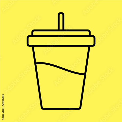 simple plastic drink cup icon, line vector isolated on yellow background. trendy and modern design