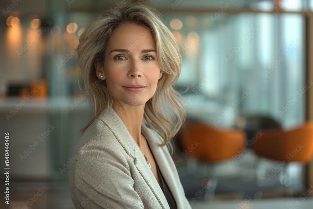a 45 years old woman in a modern office setting. a 45 years old woman in a modern office setting.