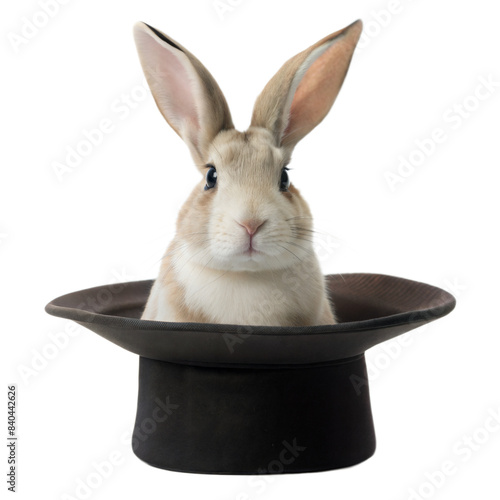 Cute rabbit popping out of a magician's hat on transparent background