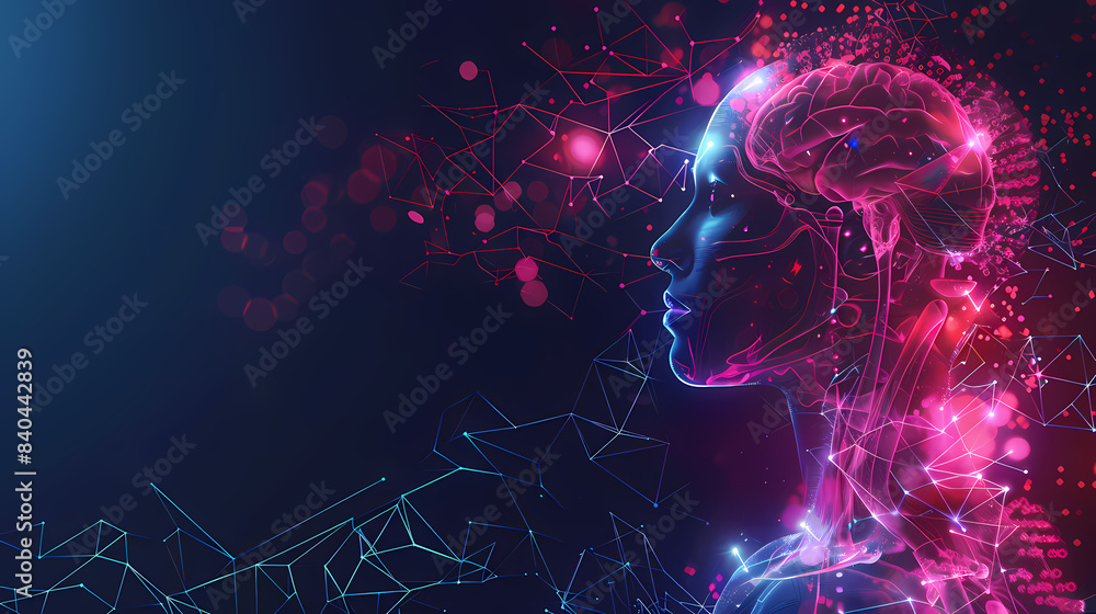 Futuristic illustration of a female profile with neural networks and glowing brain, symbolizing AI and advanced technology. Futuristic illustration of a female profile with neural networks and glowing brain, symbolizing AI and advanced technology.