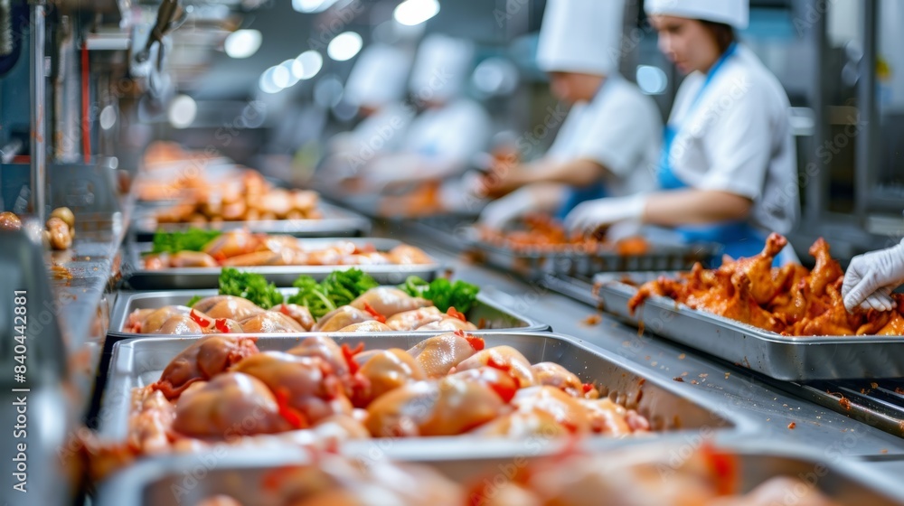 Factory Cook Production line in the food factory.Factory for the production of food ...