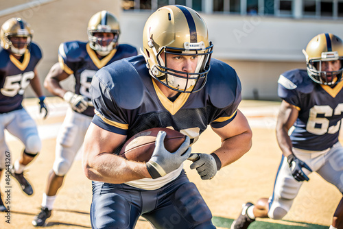 American Football Player Running With Ball During Game