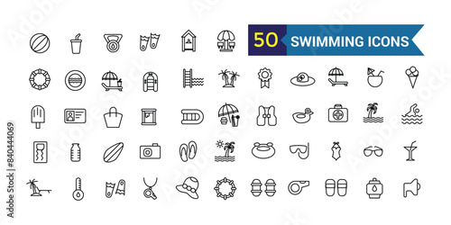 Swimming cap icons set outline vector. Swim pool. Water cap. Outline icon collection. Editable stroke.