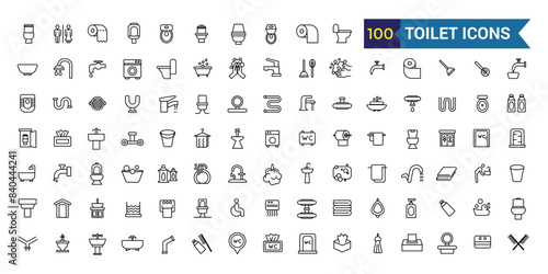 Toilet icons set. Outline set of toilet vector icons for ui design. Outline icon collection. Editable stroke.