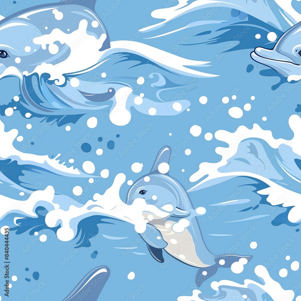 A child drawing a playful dolphin, jumping out of the water with a big splash. Minimal pattern banner wallpaper, simple background, Seamless, A child drawing a playful dolphin, jumping out of the water with a big splash. Minimal pattern banner wallpaper, simple background, Seamless,